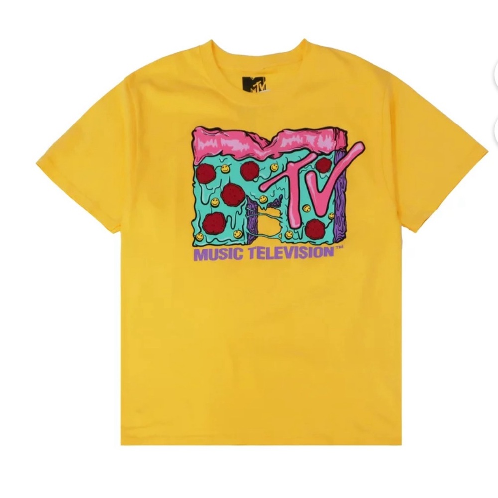 MTV Music Television Men's Officially Licensed Retro Vintage Pizza Graphic Tee